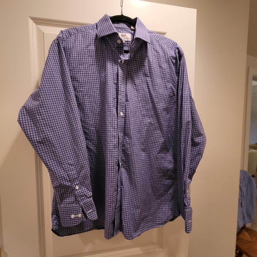 Hickey Freeman Navy Checkered Dress Shirt